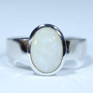 Natural Australian Lighting Ridge White Opal Silver Ring