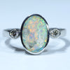 Natural Australian Lightning Ridge Opal Silver and Diamond Ring