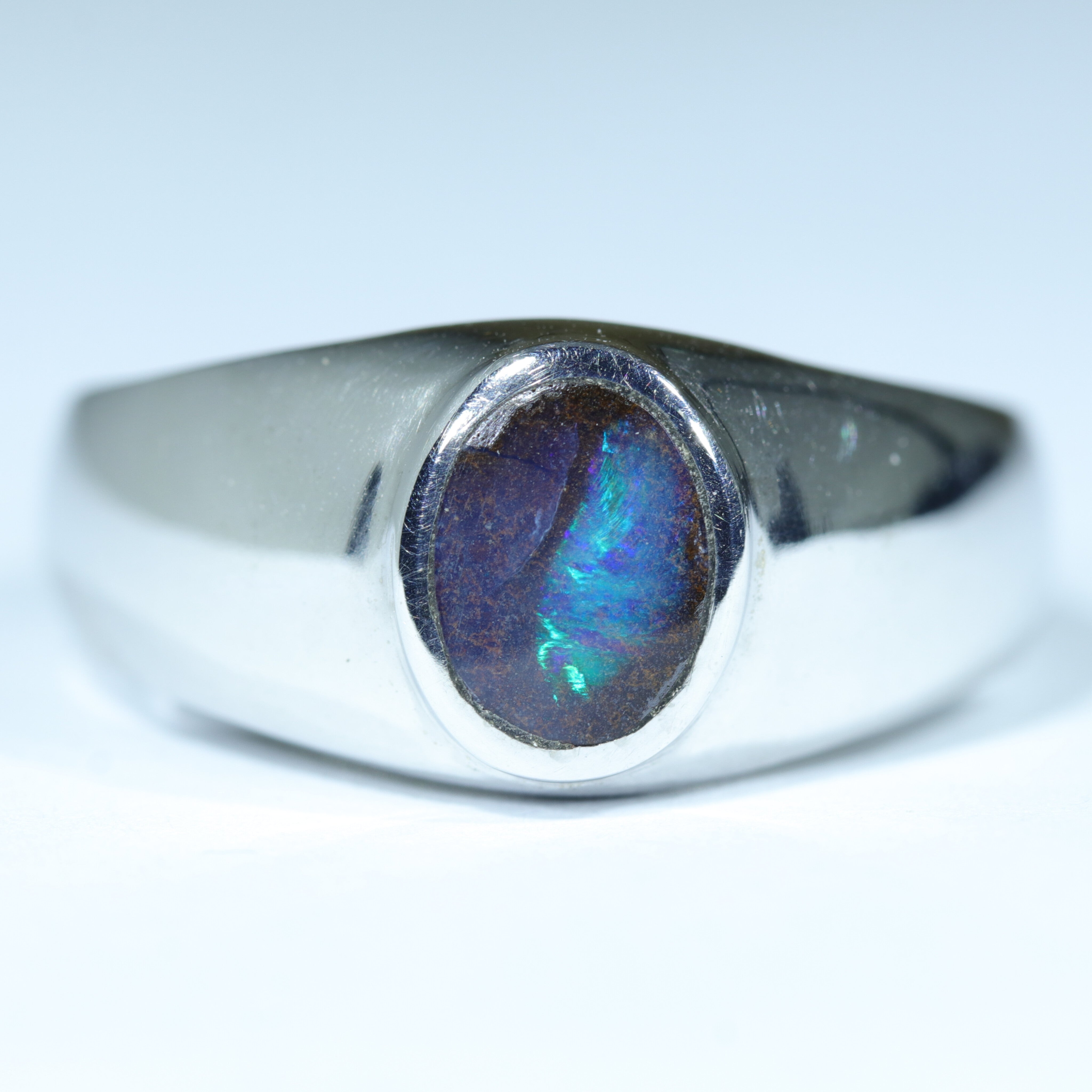 Natural Boulder Opal Men's Ring in Silver - Main Image