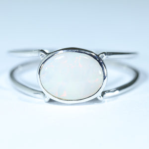 Natural Australian White Opal Silver Ring