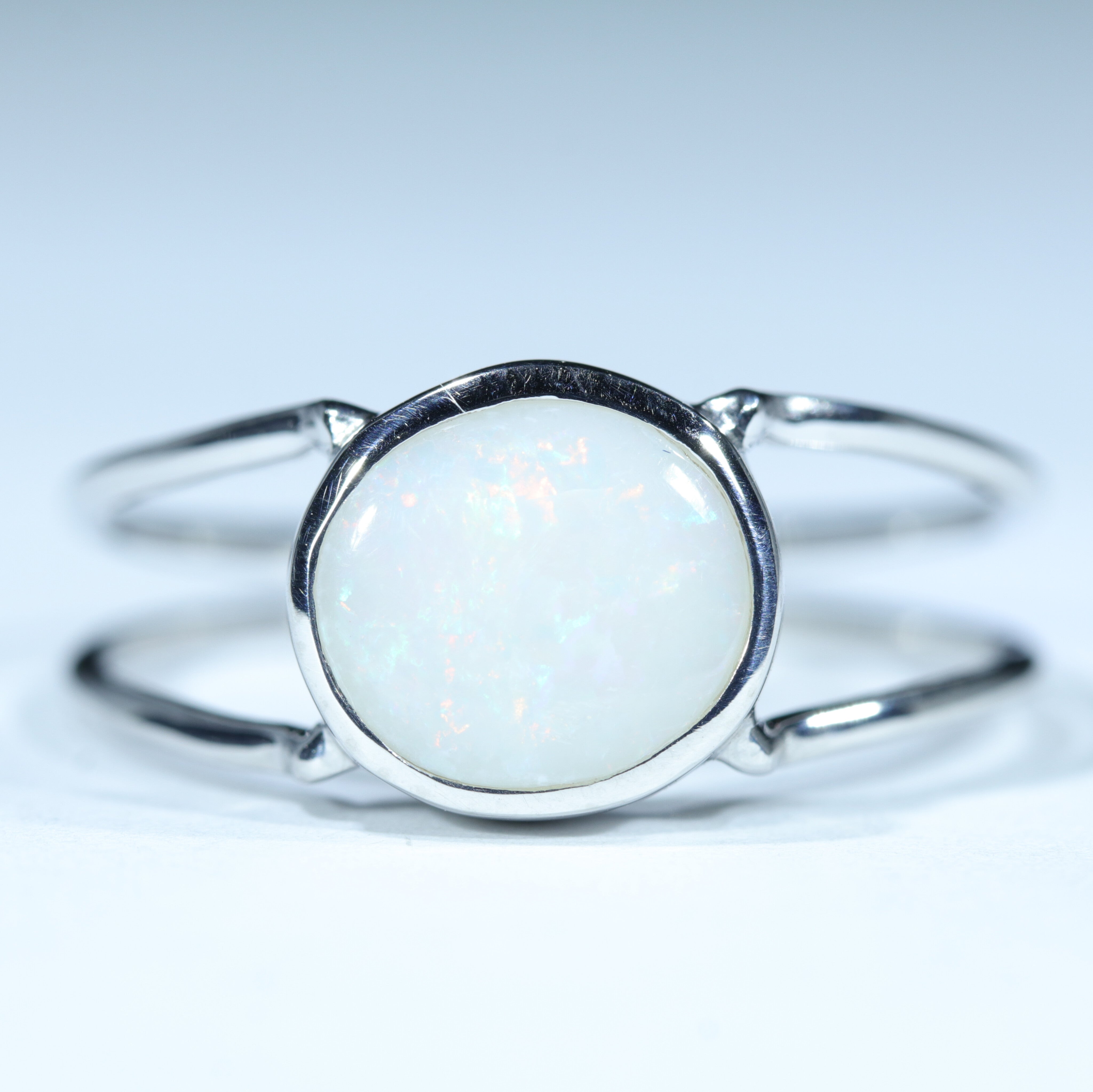Coober Pedy White Opal Silver Ring - Size 9 Code CC76