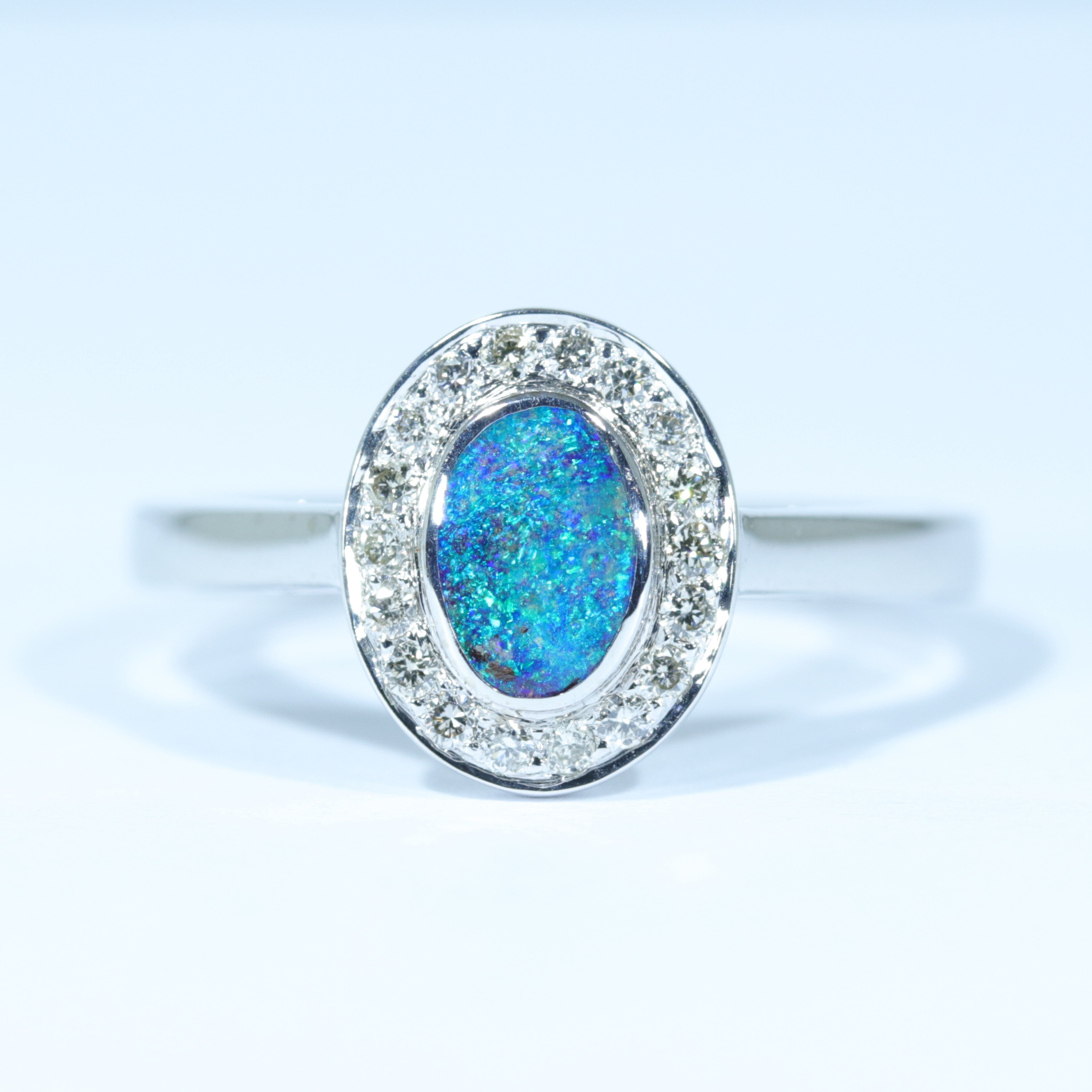 Australian Opal White Gold Ring with Diamonds