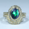 Natural Australian Black Opal God and Diamond Wedding Ring Set