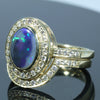 Lightning Ridge Solid Black Opal & Diamond Gold Engagement and Wedding Ring Set - Size 7.5 US Code DWB25