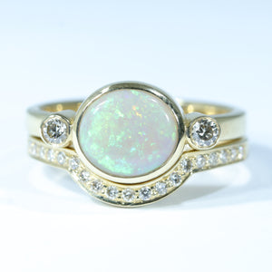 Natural Australian Lightning Ridge Dark Opal Gold and Diamond Wedding Ring Set