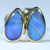 Natural Australian Solid Boulder Opal Gold Earring Studs (7.5 x 4.5mm) Code EE47