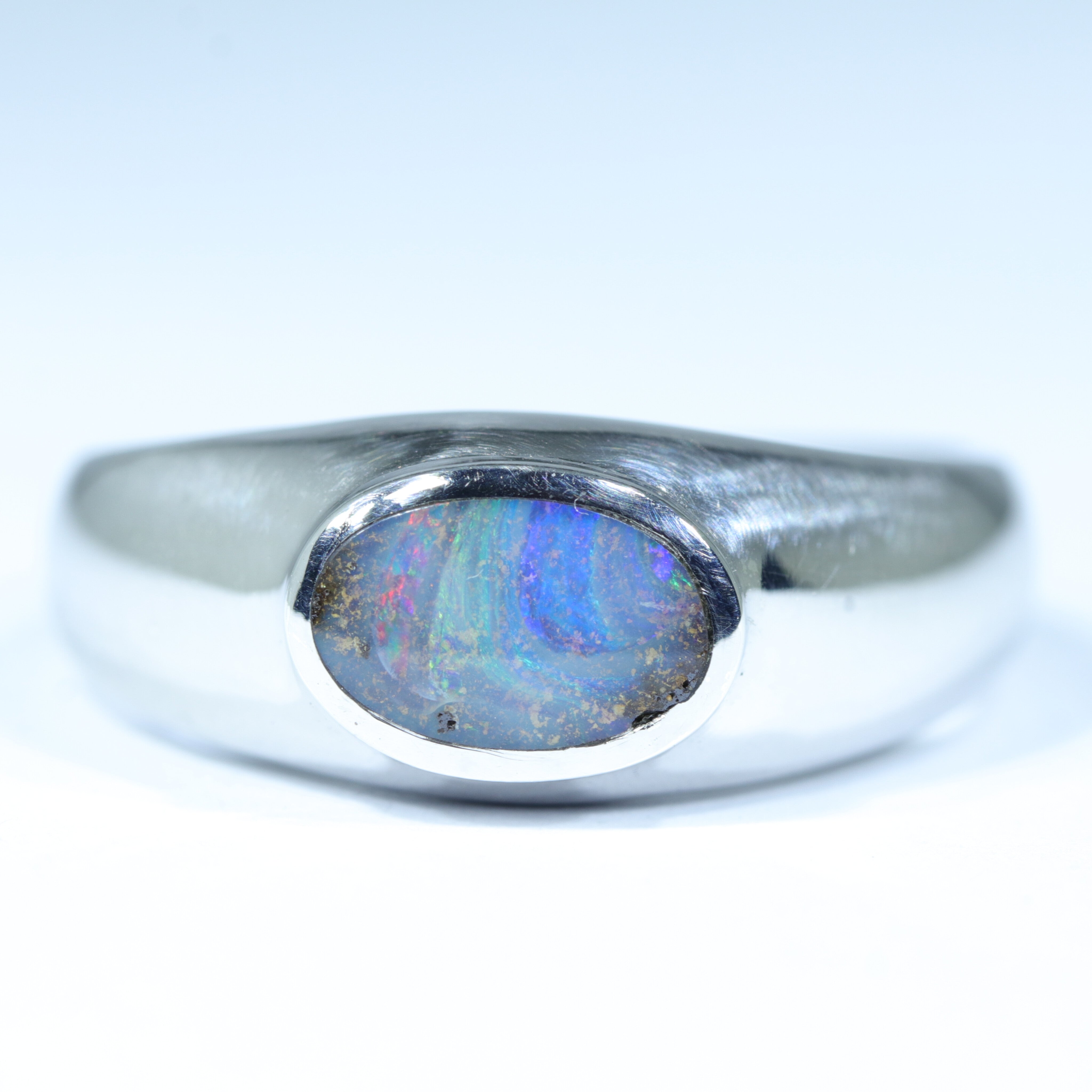 Natural Boulder Opal Mens Silver Ring - Size 9 Code - SM171