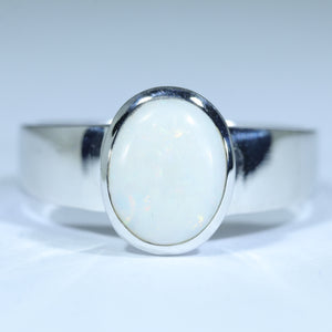 Natural Australian Lighting Ridge White Opal Silver Ring
