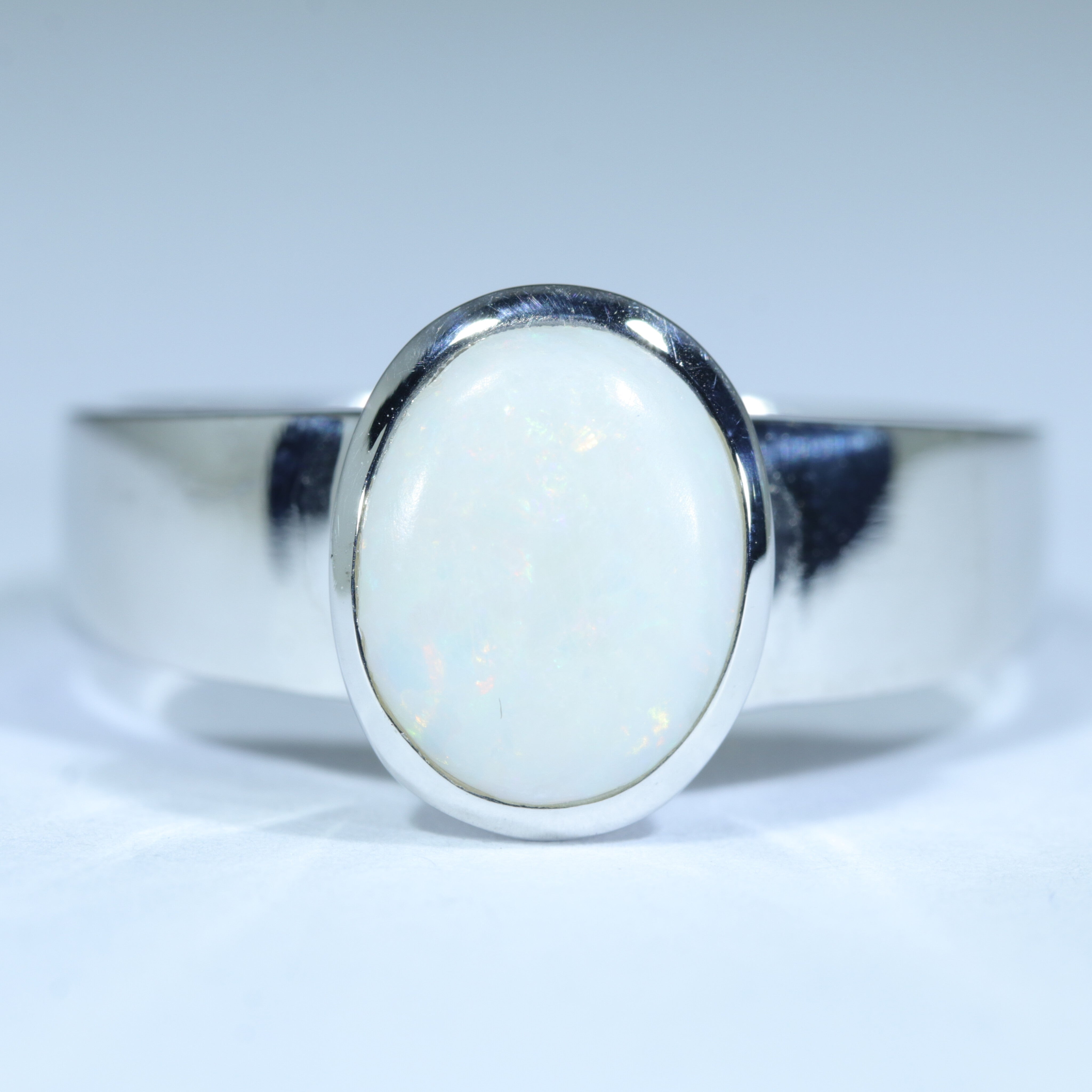 Lightning Ridge Solid White Opal Silver Ring - Size 9.5 Code CC52