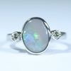 Natural Australian Lighting Ridge Dark Opal Silver and Diamond Ring