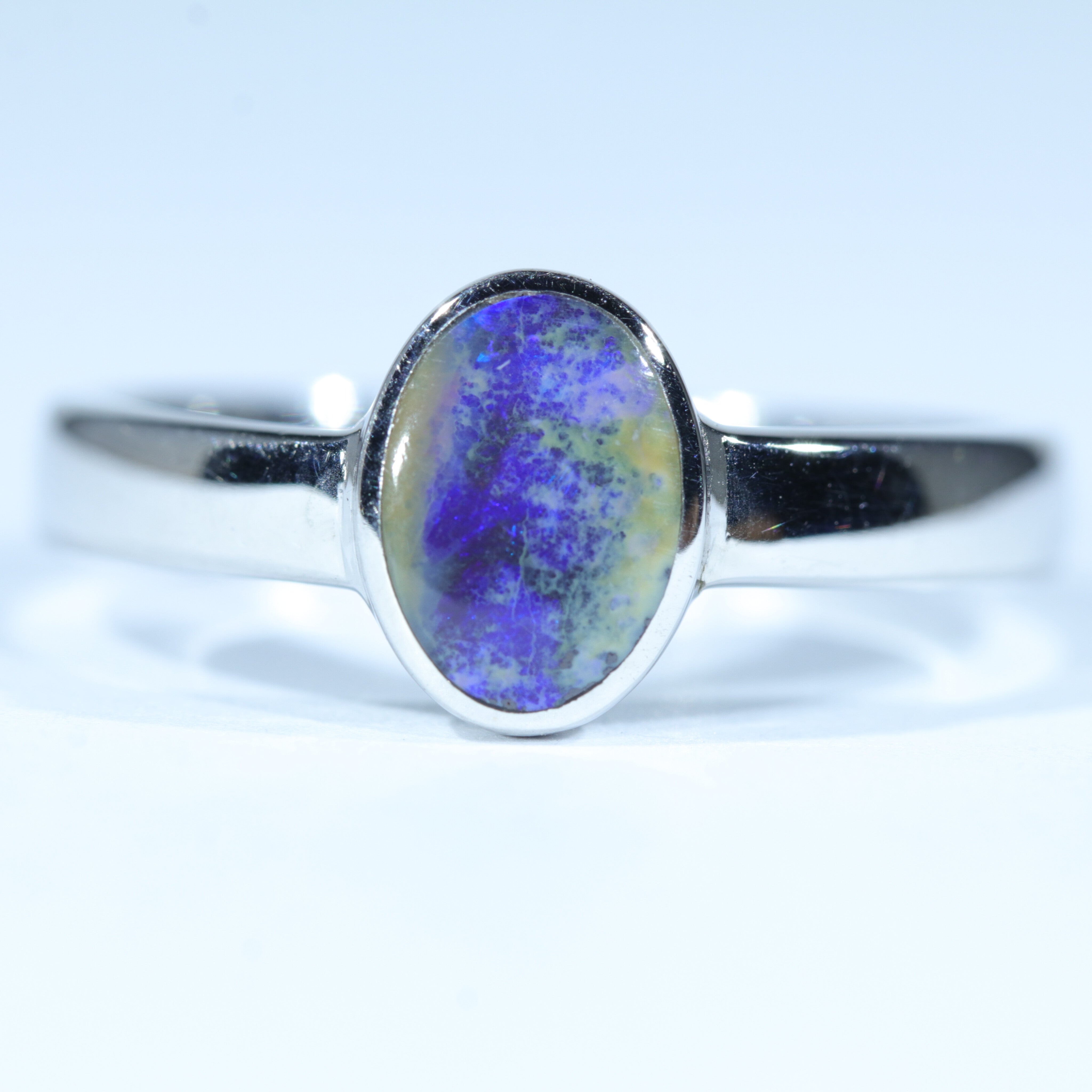 Australian Silver Natural Opal Ring Queensland Boulder Opal
