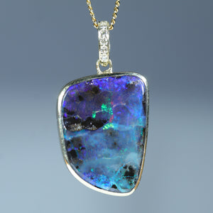 Natural Australian Boulder Opal Gold and Diamond Pendant