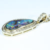 Natural Australian Boulder Opal and Diamond 18K Gold Pendant (17mm x 8mm) Code - AA156