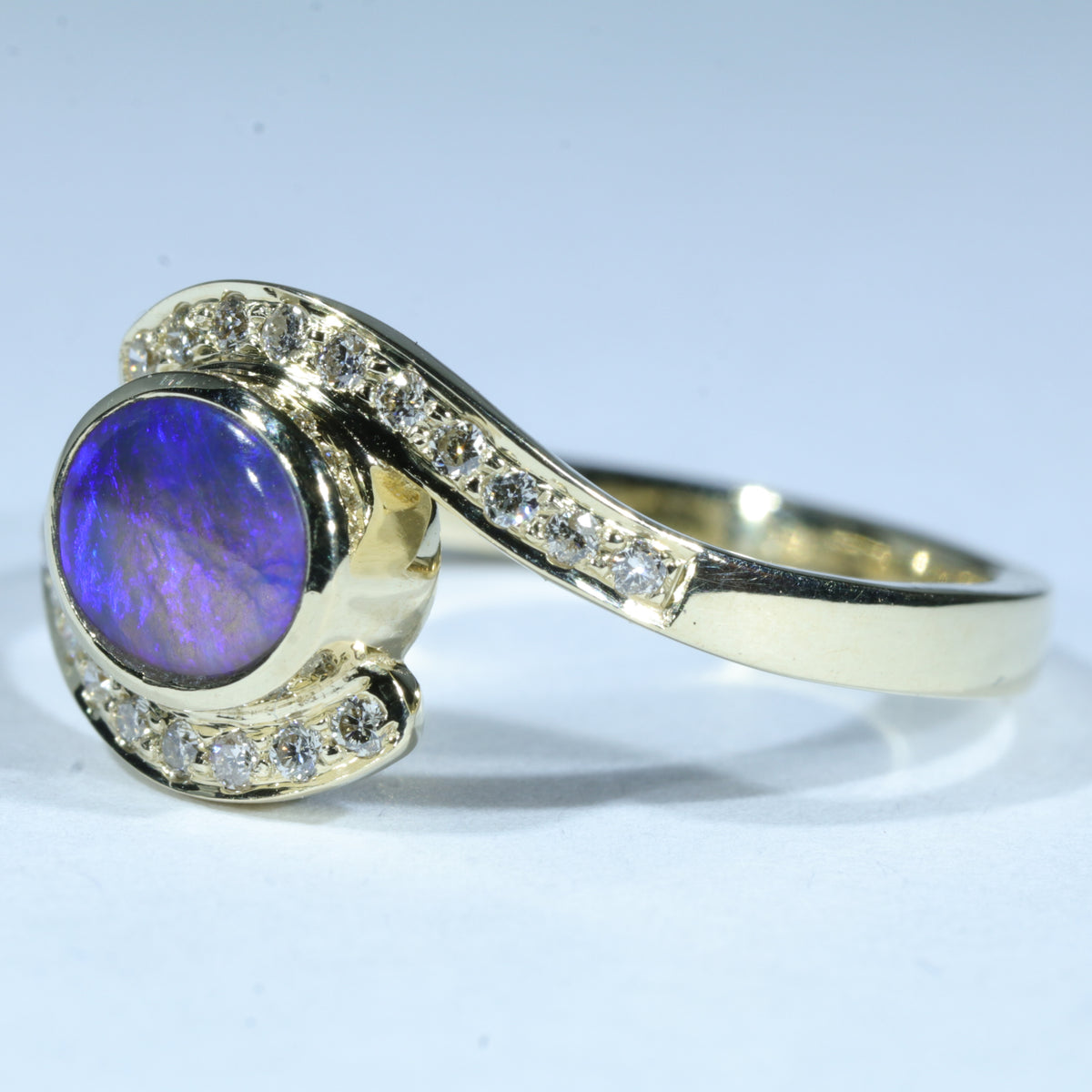 Natural Australian Lightning Ridge Opal Ring - Diamonds