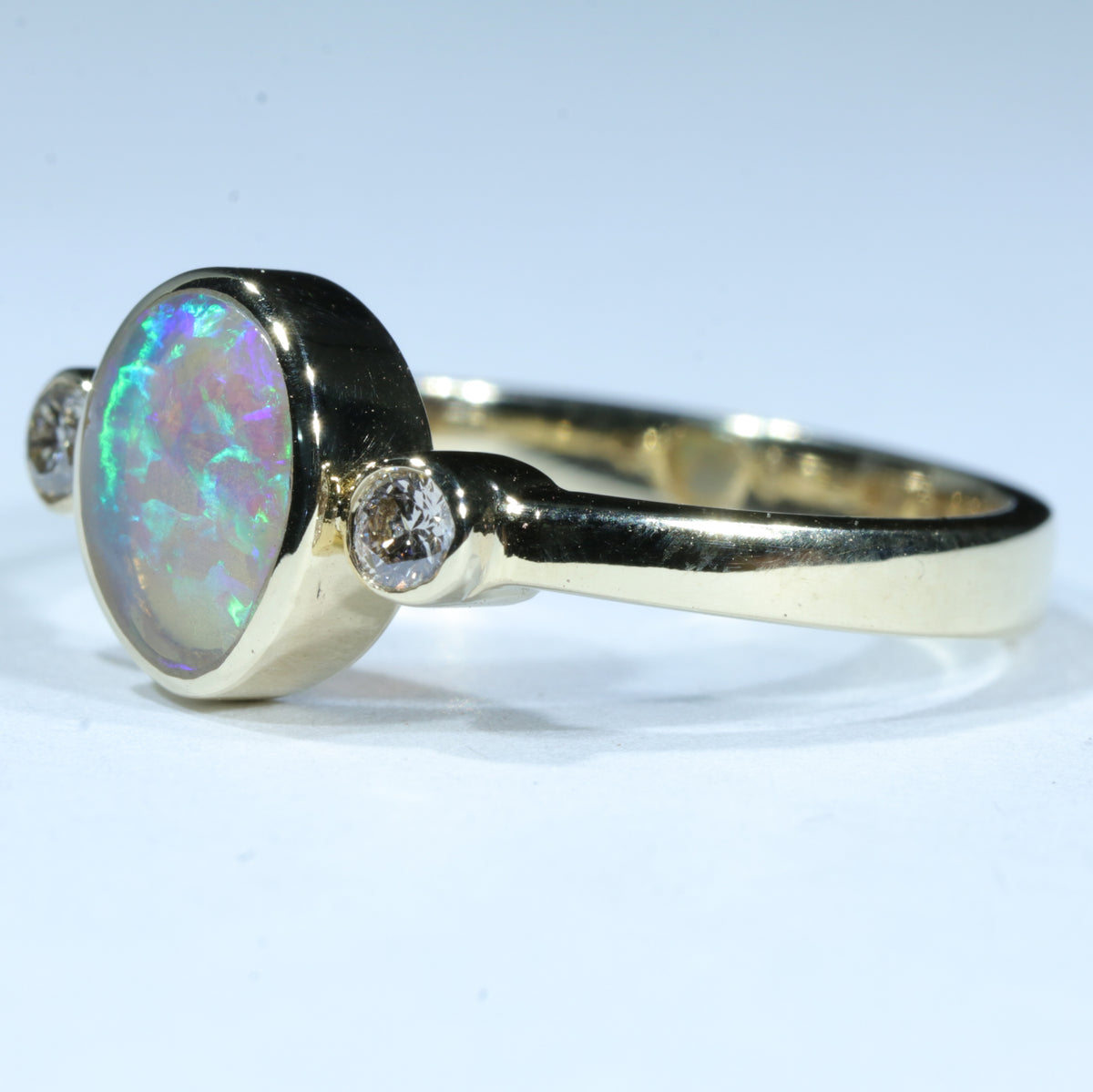 Natural Australian Lightning Ridge Opal Ring - Diamonds