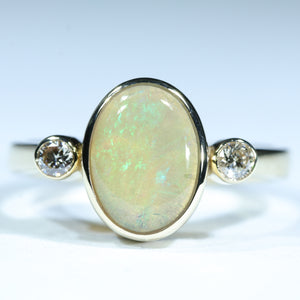 Natural Australian Lightning Ridge Crystal Opal Gold and Diamond Ring