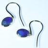 Natural Australian Black Opal Gold Earrings (9.5 x 7mm) Code EE55