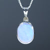 Natural Australian Crystal Opal Silver and Diamond Pendant