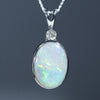 Natural Australian Lightning Ridge Dark Opal Silver and Diamond Pendant