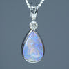 Natural Australian Lightning Ridge Crystal Opal Silver and Diamond Pendant