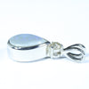 Australian Solid Opal and Diamond Silver Pendant with Silver Chain (9mm x 6mm) Code - FF219