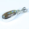 Australian Boulder Opal and Diamond Silver Pendant with Silver Chain (11mm x 5mm)  Code - FF199