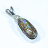 Australian Boulder Opal and Diamond Silver Pendant with Silver Chain (11mm x 5mm)  Code - FF199