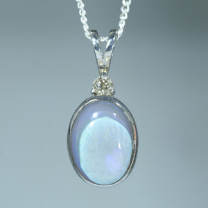 Natural Australian Lightning Ridge Silver and Diamond Pendant