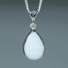 Natural Australian Lightning Ridge White Opal Silver and Diamond Pendant