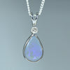 Natural Australian Lightning Ridge Opal Silver and Diamond Pendant