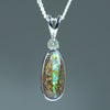 Natural Australian Boulder Opal Silver and Diamond Pendant