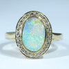 Natural Australian Solid Queensland Crystal Opal Gold and Diamond Ring