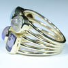 Australian Solid Opal, Tanzanite, Rainbow Moonstone, and Diamond Gold Ring  - Size 7.5 Code - EM197