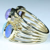 Australian Solid Opal, Tanzanite, Rainbow Moonstone, and Diamond Gold Ring  - Size 7.5 Code - EM197