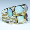 Australian Solid Opal, Tanzanite, Rainbow Moonstone, and Diamond Gold Ring  - Size 7.5 Code - EM198