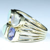 Australian Solid Opal, Tanzanite, Rainbow Moonstone, and Diamond Gold Ring  - Size 7.5 Code - EM198