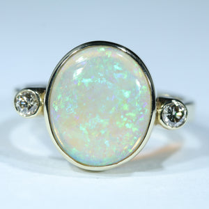 Natural Australian Crystal Opal Gold and Diamond Ring